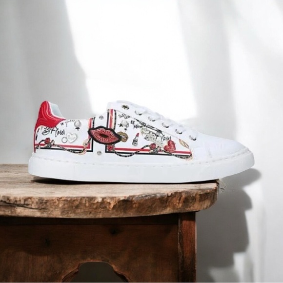 ALDO White/Comb Meday Jewel-Encrusted Faux-Leather Trainers Sneakers - Picture 12 of 16